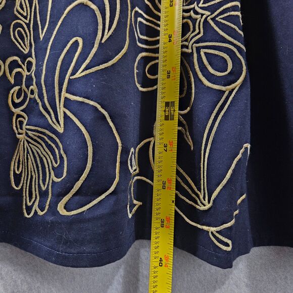 eShakti 2X Dress Embroidered Cotton Navy Blue Full Skirt Pockets Breathable - Picture 8 of 8